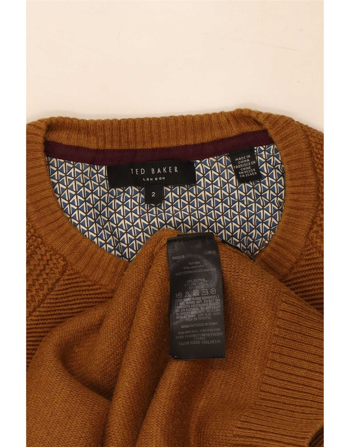 Suéter masculino Ted Baker com gola redonda, tamanho 2, algodão bege pequeno