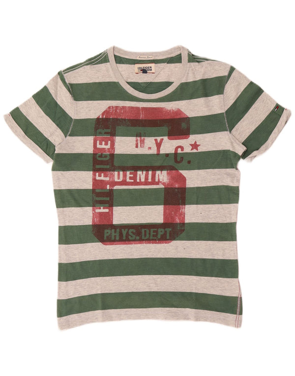 Camiseta masculina Tommy Hilfiger com estampa gráfica pequena de algodão listrado verde
