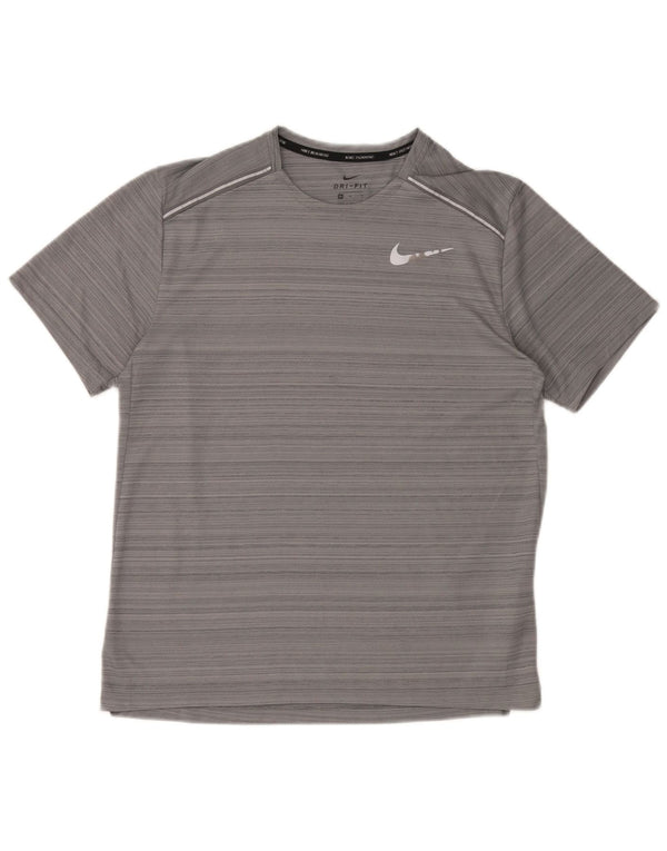 Camiseta masculina Nike Dri Fit Top poliéster listrado cinza médio