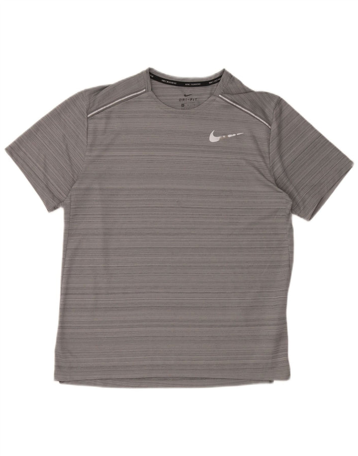Camiseta masculina Nike Dri Fit Top poliéster listrado cinza médio