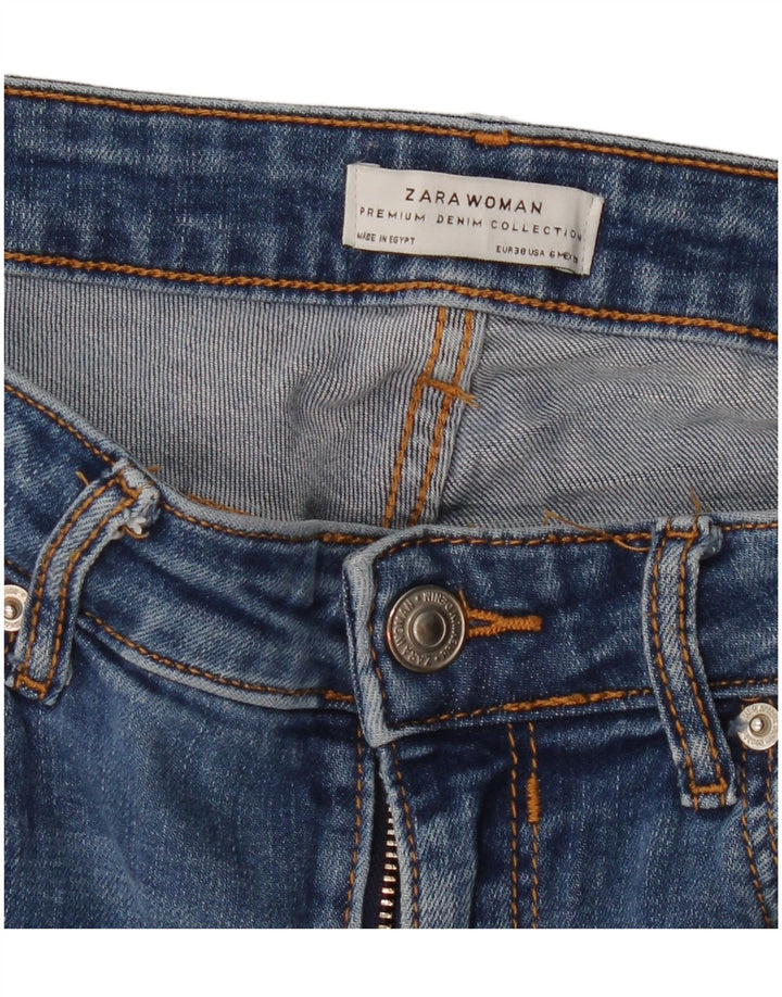 ZARA Jeans femininos desgastados slim UE 38 pequeno W28 L28 azul