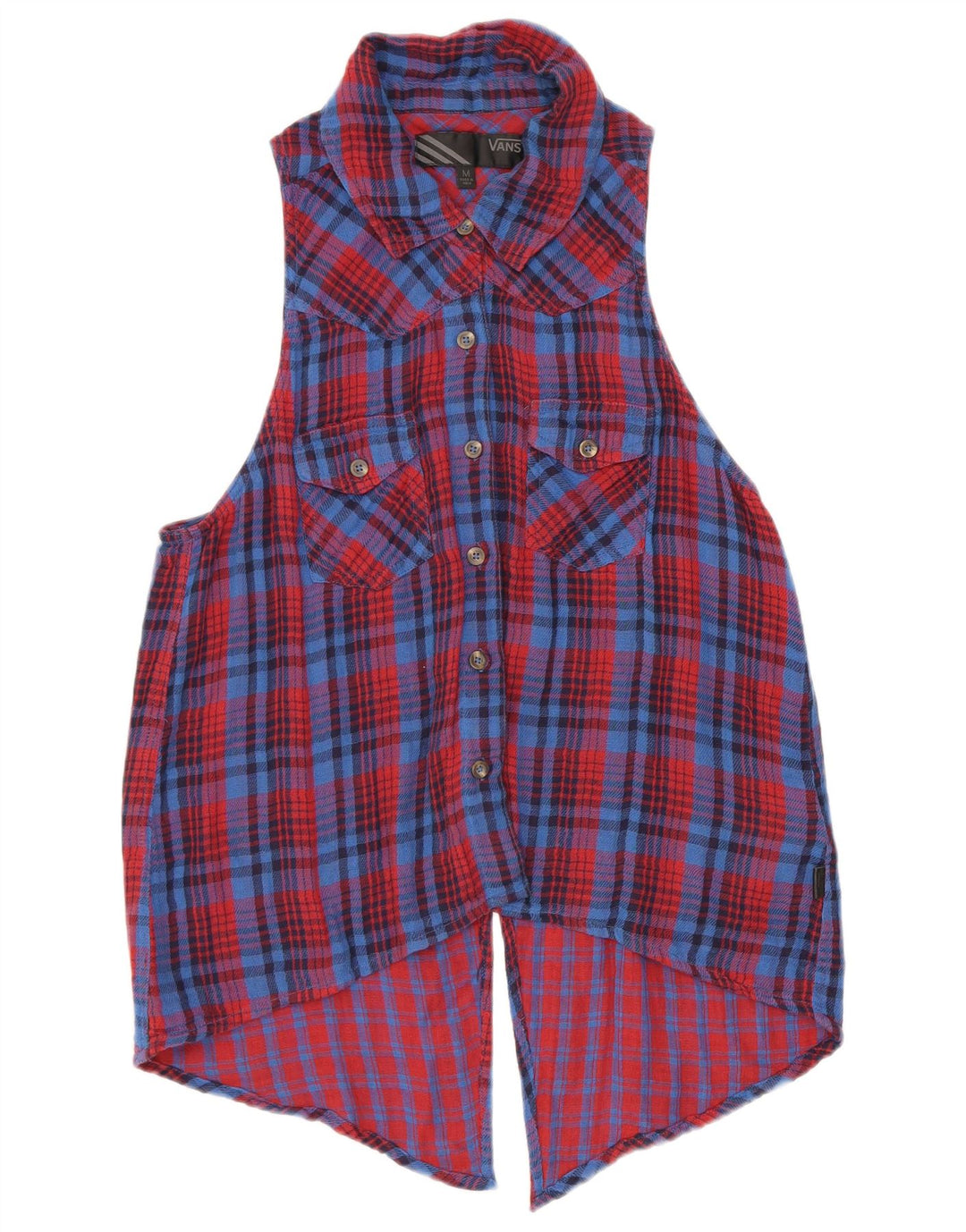 Blusa feminina Vans sem mangas UK 12 médio vermelho xadrez algodão