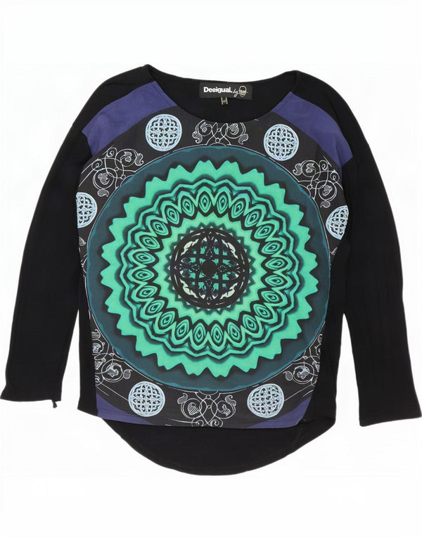Top gráfico feminino Desigual manga comprida UK 14 médio preto paisley viscose