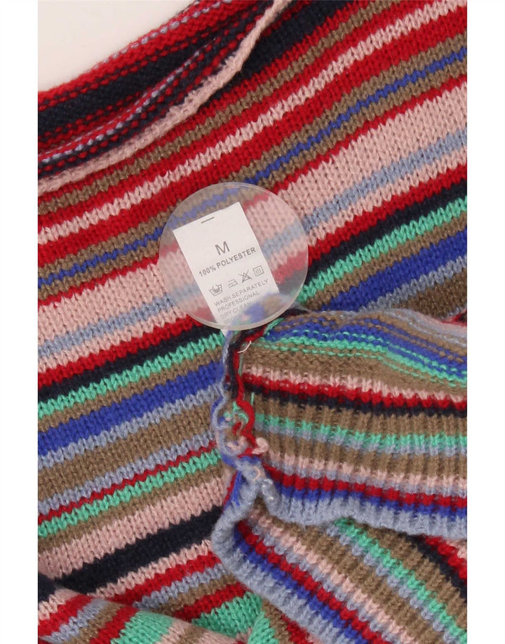 Suéter feminino vintage com gola canoa UK 14 listrado médio multicolorido