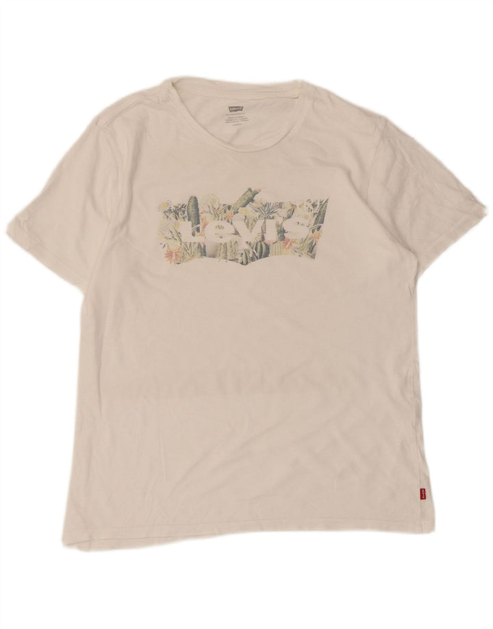 Camiseta feminina gráfica LEVI'S UK 10 pequena branca