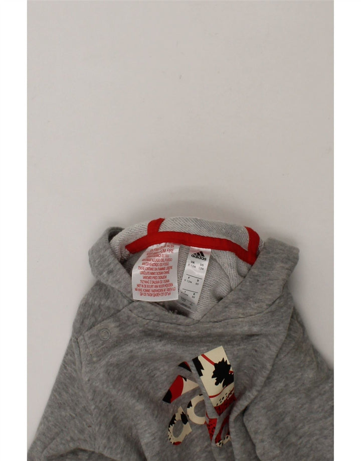 ADIDAS Baby Girls Graphic Hoodie Jumper 9-12 Months Grey Cotton Vintage Adidas and Second-Hand Adidas from Messina Hembry 