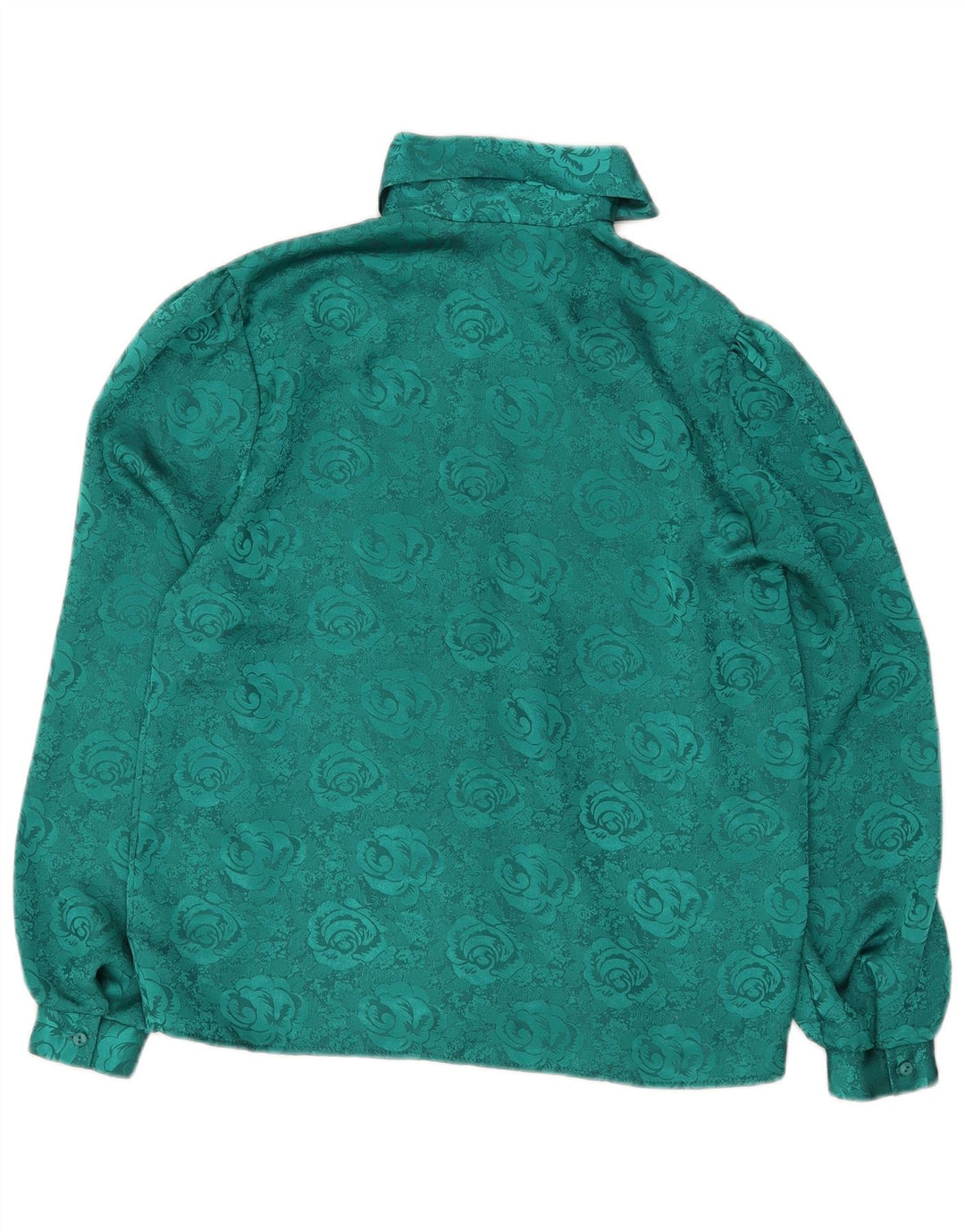 Blusa feminina vintage com gravata frontal Reino Unido 12 poliéster floral verde médio