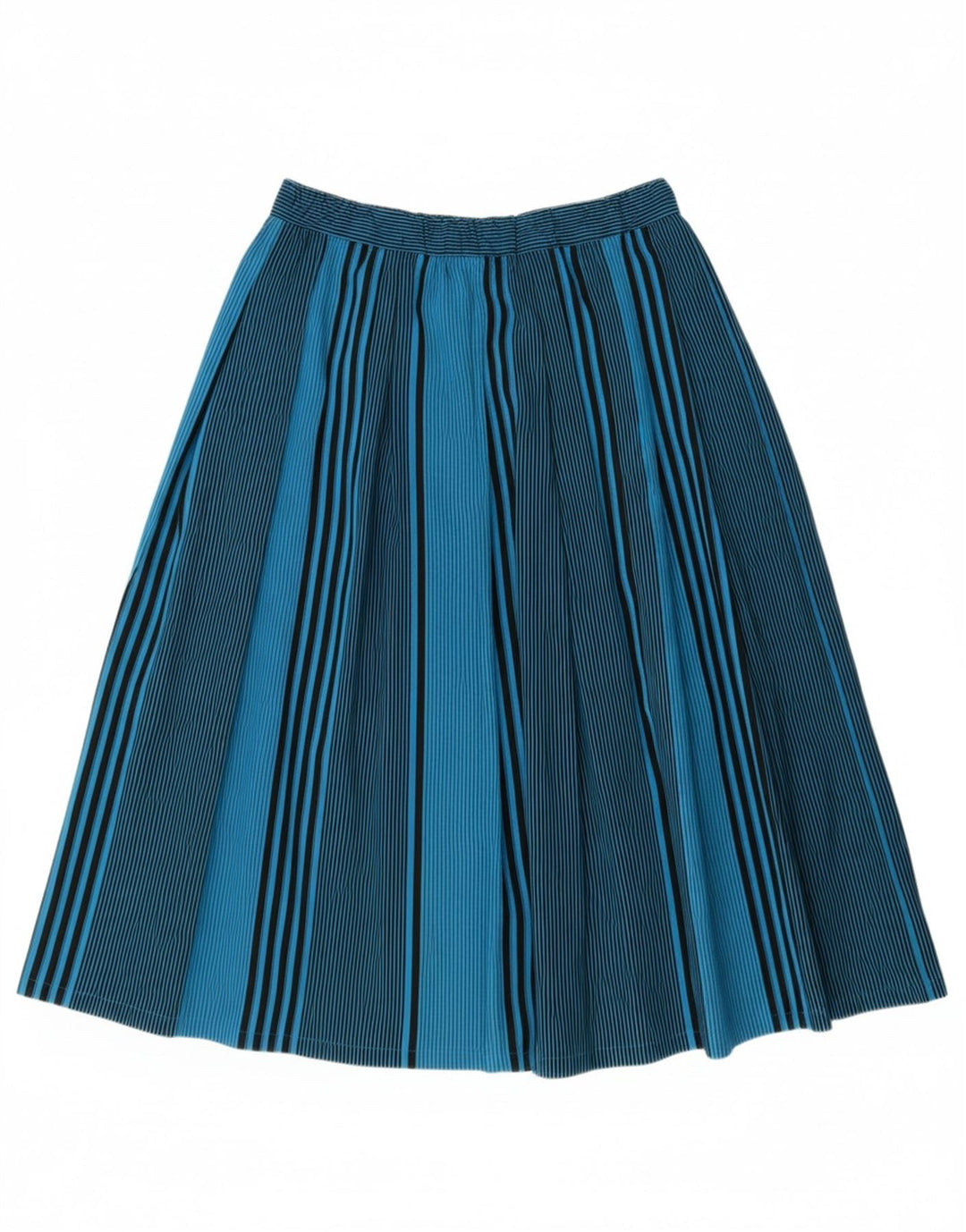 Saia plissada feminina VINTAGE IT 44 médio W32 poliéster listrado azul