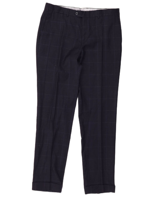 Calça masculina Massimo Dutti Slim Suit EU 44 Grande W34 L32 Azul Marinho Xadrez