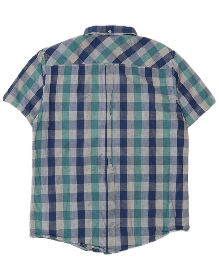 Camisa masculina de manga curta Ben Sherman grande algodão xadrez azul