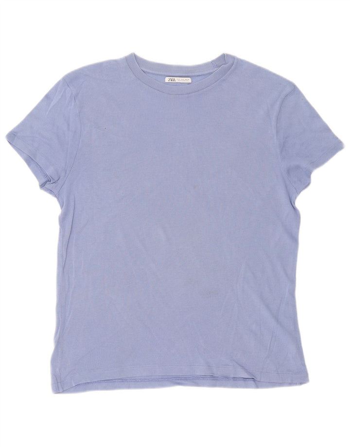 Camiseta masculina Zara Top pequeno algodão azul