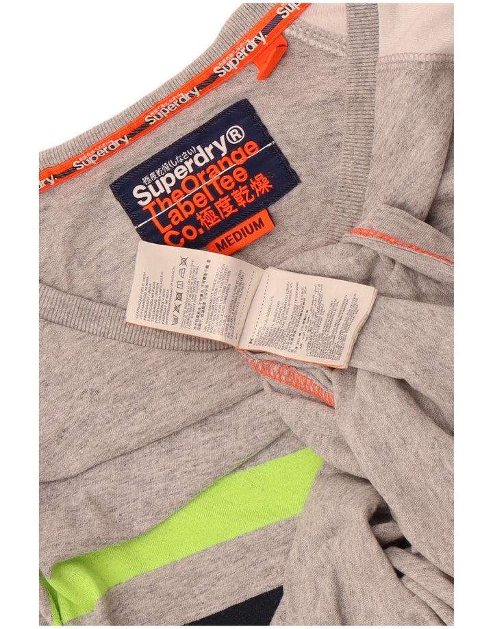 Top masculino Superdry manga comprida cinza médio algodão colorblock