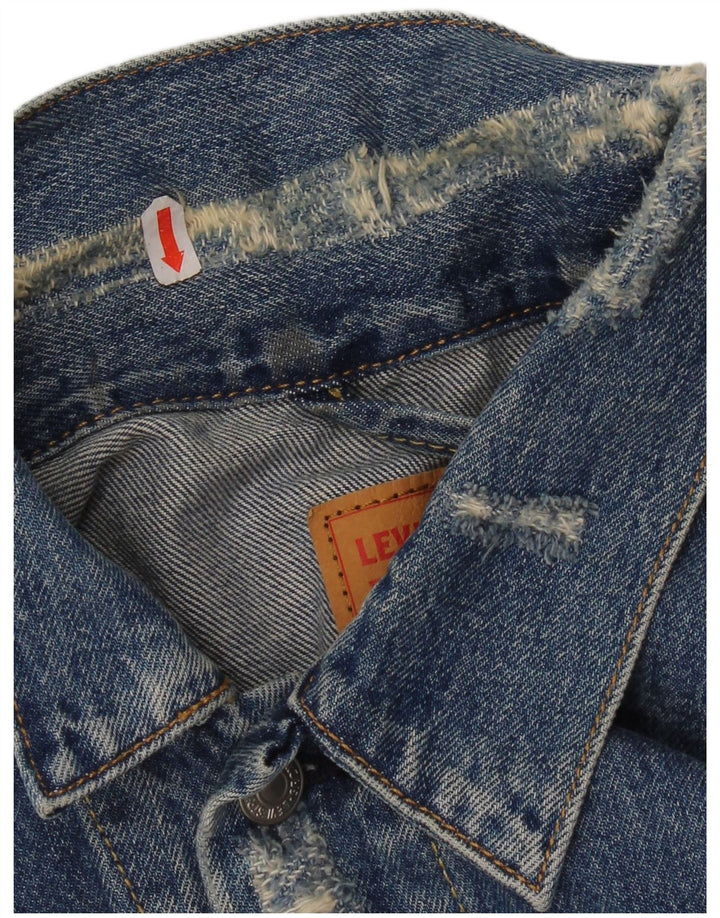 Jaqueta jeans masculina desgastada Levi's UK 36 algodão azul pequeno