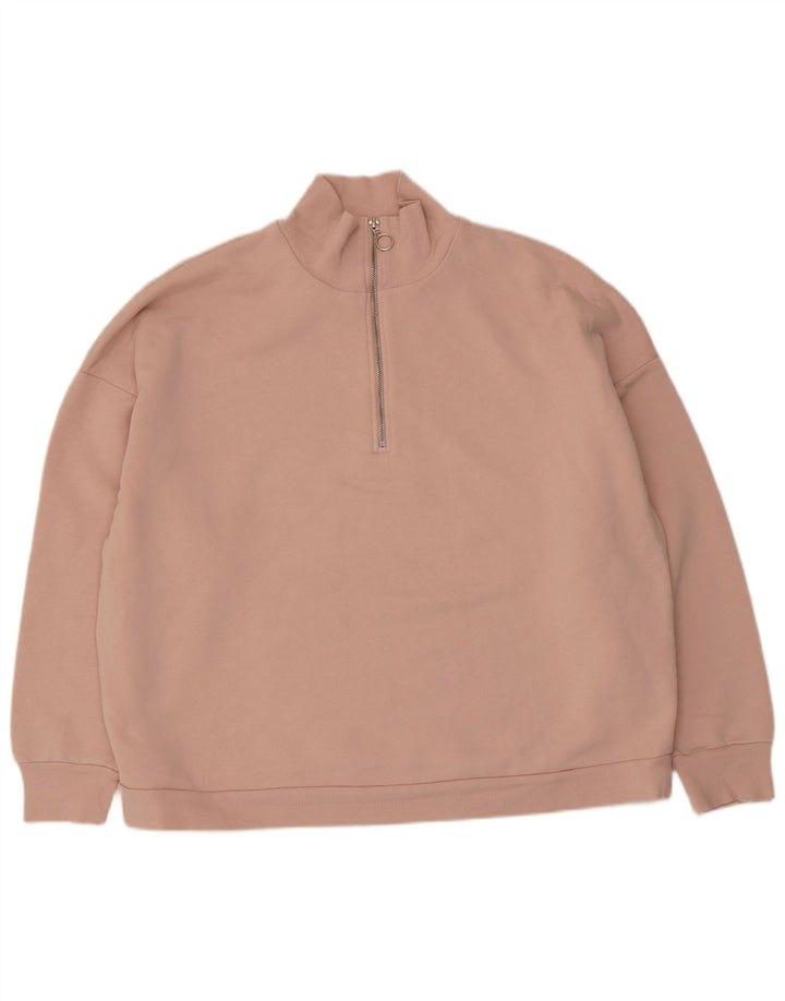 Suéter feminino Marks & Spencer com zíper e gola grande UK 18 XL rosa