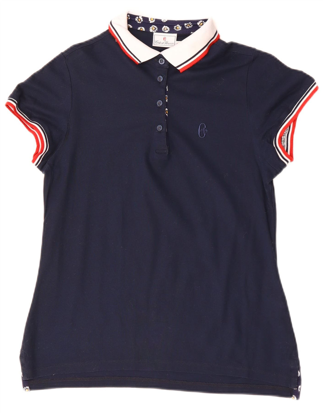 Camisa polo feminina Conte of Florence Reino Unido 12 algodão azul marinho médio