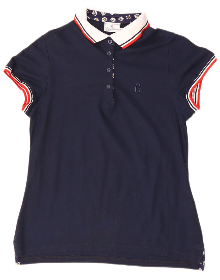 Camisa polo feminina Conte of Florence Reino Unido 12 algodão azul marinho médio