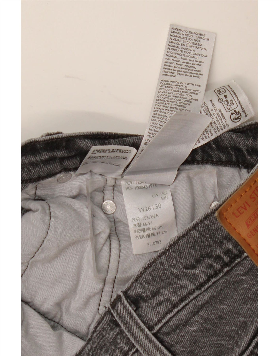 Calça jeans feminina Levi's 501 Straight W26 L30 cinza algodão