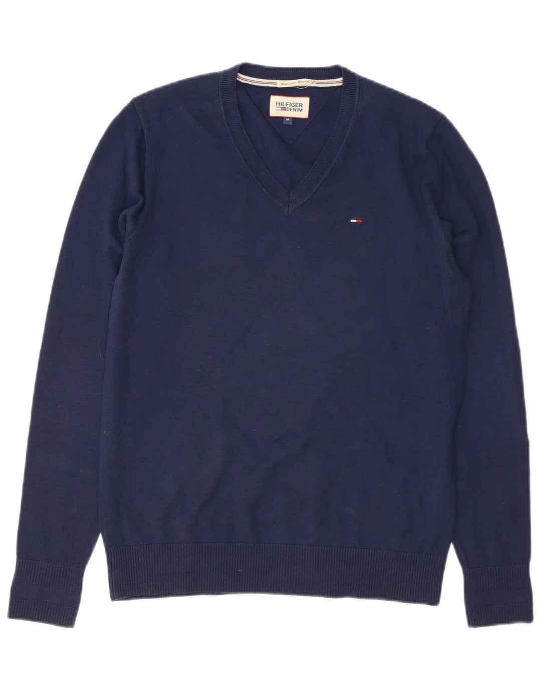 TOMMY HILFIGER Suéter masculino com decote em V médio algodão azul marinho