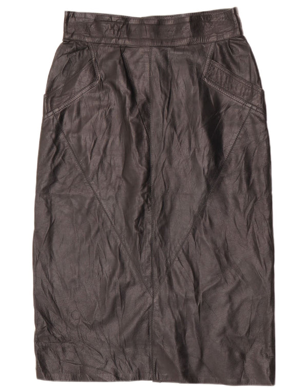 Saia feminina vintage de couro midi de cintura alta IT 48 XL W30 couro preto