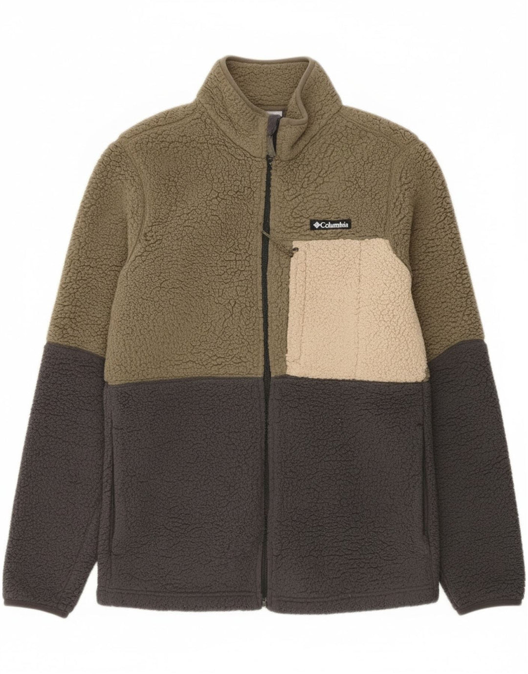 Jaqueta de lã masculina Columbia UK 36 poliéster colorblock cáqui pequeno