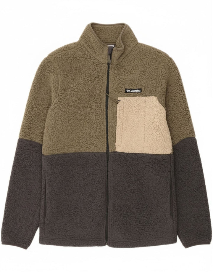 Jaqueta de lã masculina Columbia UK 36 poliéster colorblock cáqui pequeno