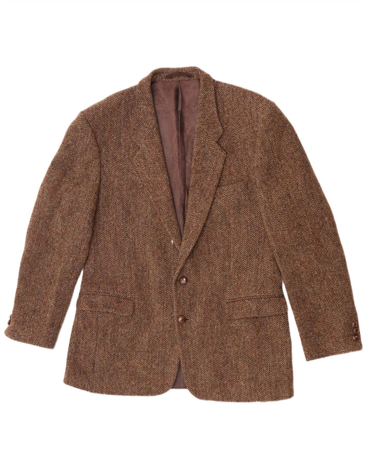 Jaqueta blazer masculina de 2 botões Harris Tweed Reino Unido 40 grande lã espinha de peixe marrom