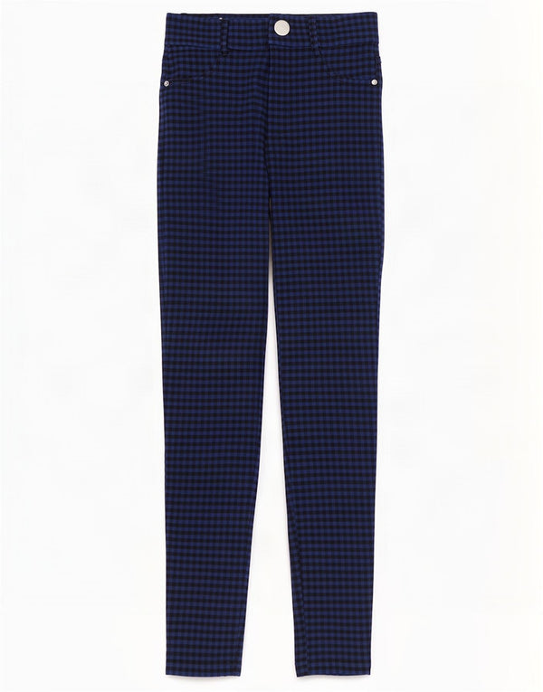Zara Womens Skinny Casual Trousers XS W24 L27 Blue Gingham