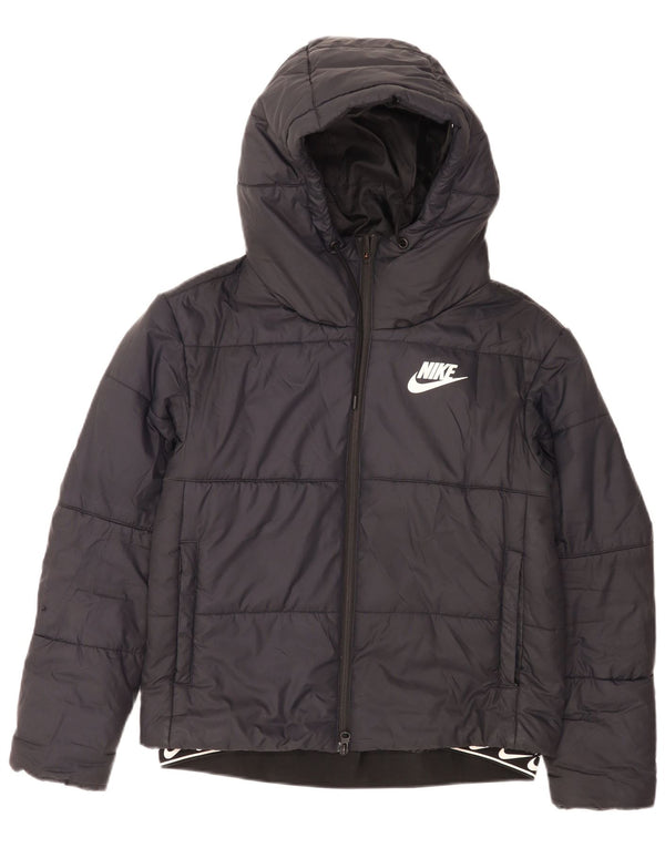 Jaqueta acolchoada com capuz gráfico feminino Nike UK 10 pequena poliéster preta