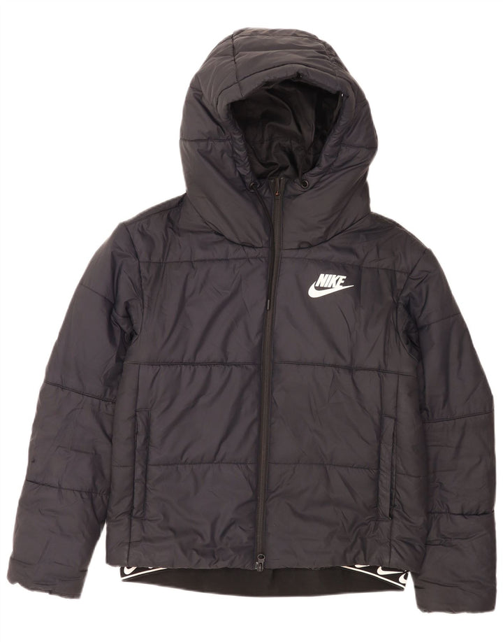 Jaqueta acolchoada com capuz gráfico feminino Nike UK 10 pequena poliéster preta