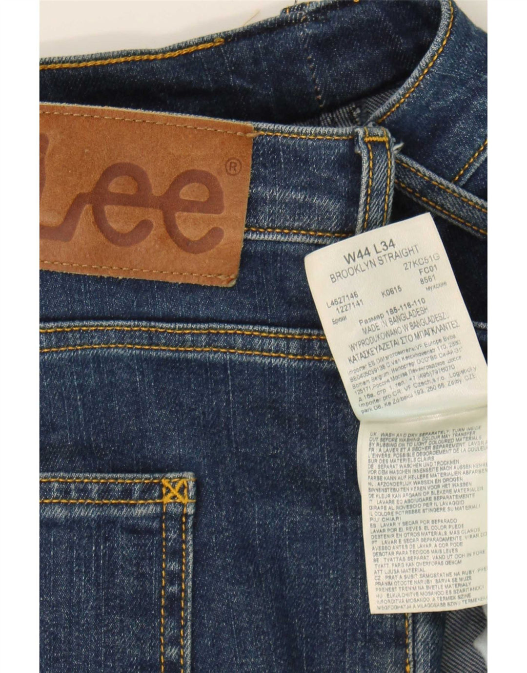 Lee Mens Brooklyn Straight Jeans W44 L34 Azul Marinho Algodão