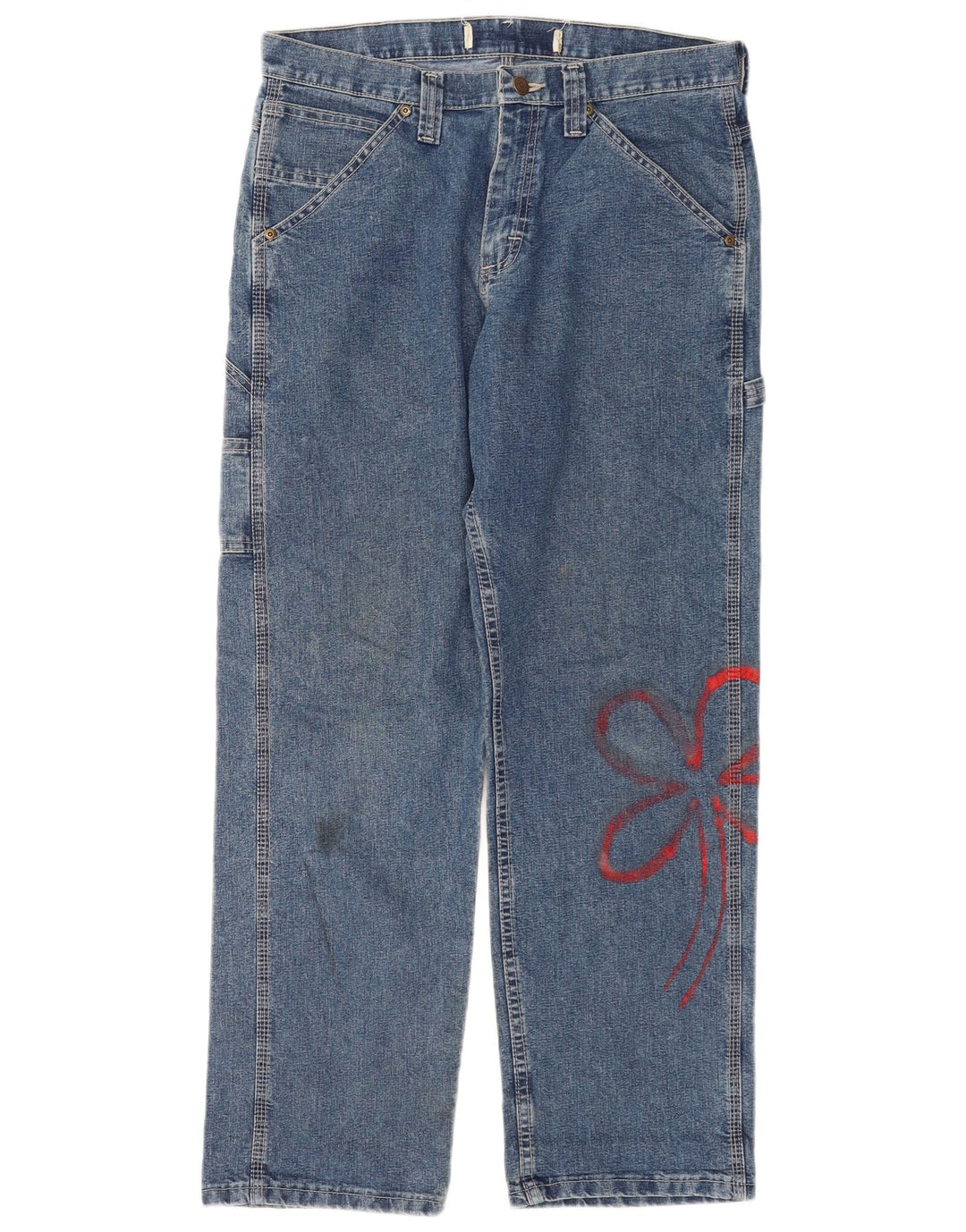 Lee Womens Cargo Straight Jeans W32 L30 Azul Floral Algodão