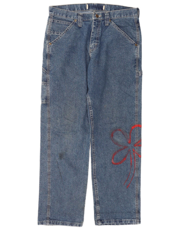Lee Womens Cargo Straight Jeans W32 L30 Azul Floral Algodão