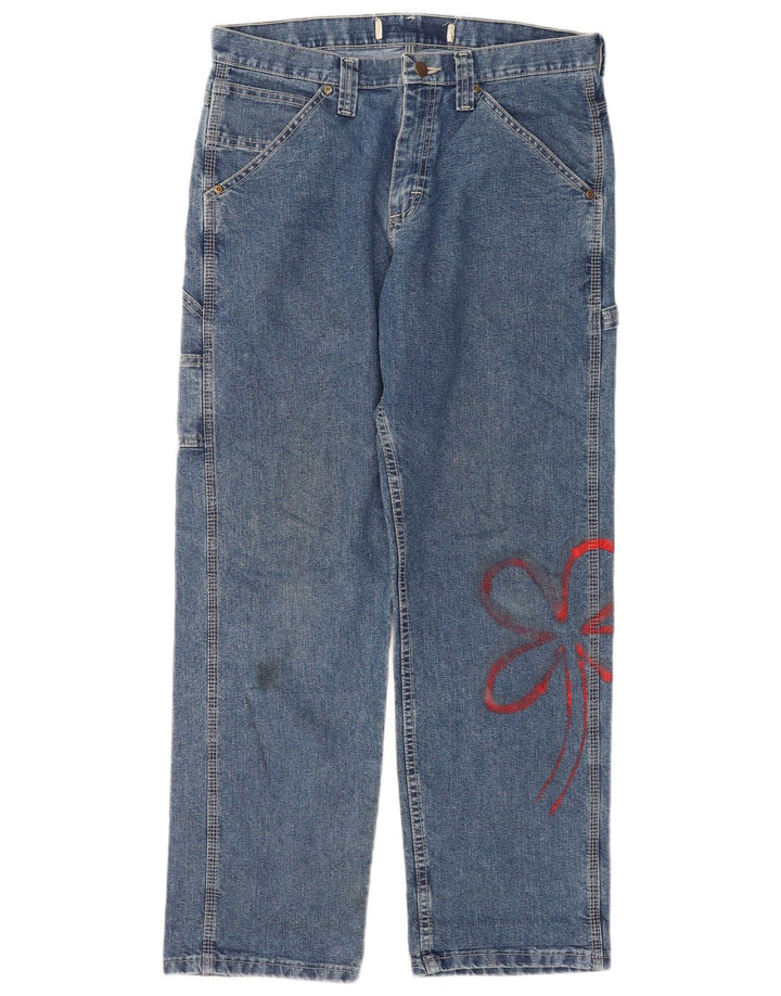 Lee Womens Cargo Straight Jeans W32 L30 Azul Floral Algodão