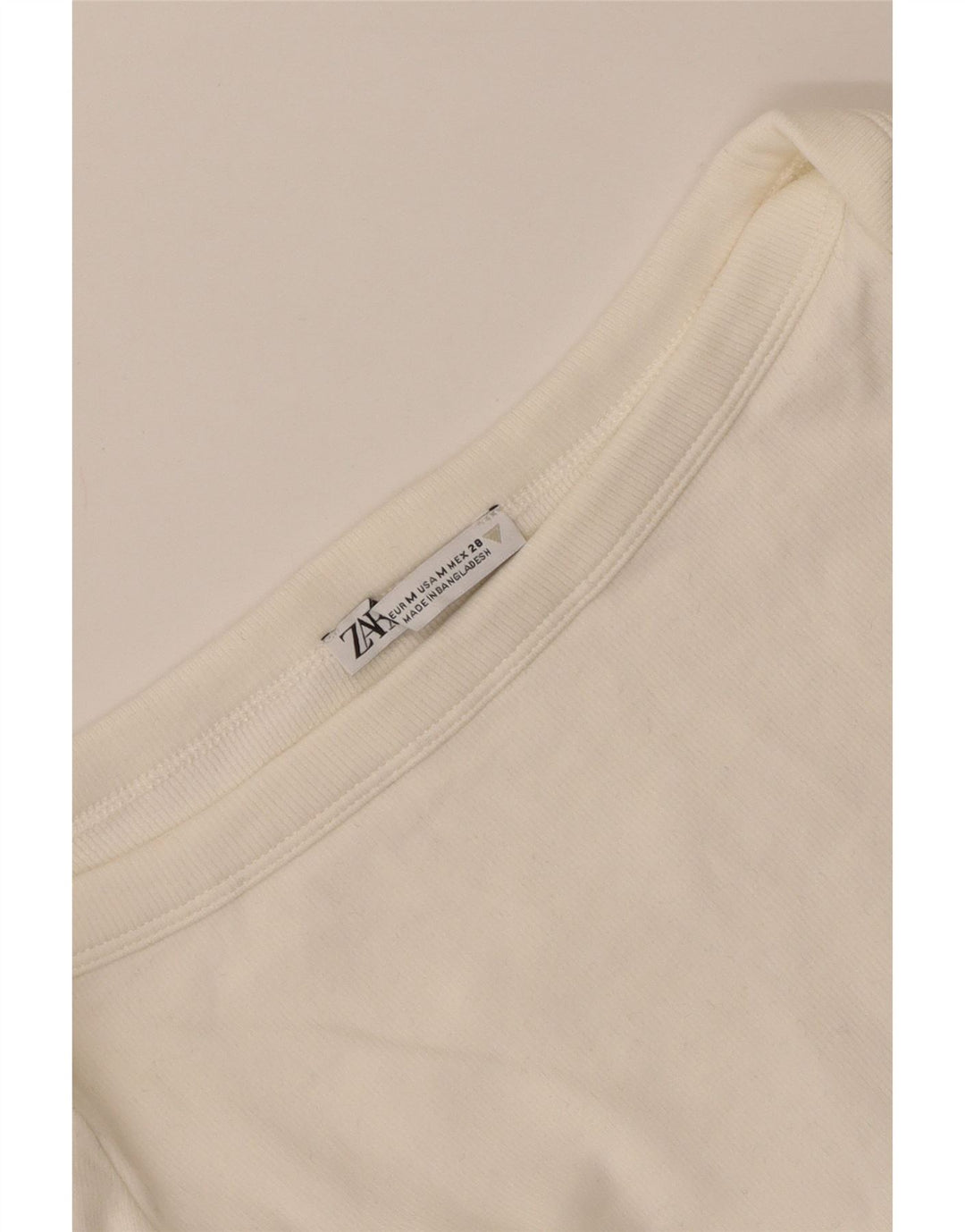 Zara Womens Crop Top Manga Longa UK 12 Médio Off White