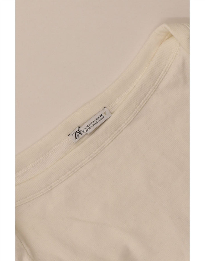 Zara Womens Crop Top Manga Longa UK 12 Médio Off White