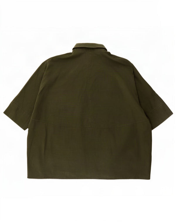Cos Camisa feminina de manga curta grande UK 10 Small Khaki Lyocell