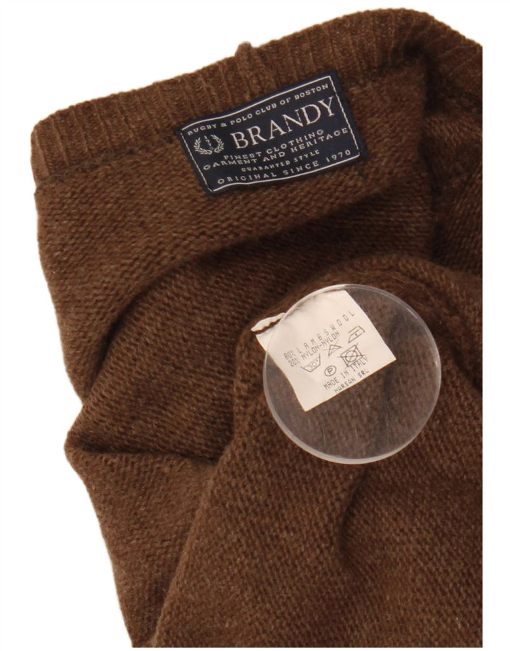 Suéter cardigã feminino VINTAGE Reino Unido 14 lã de cordeiro marrom médio