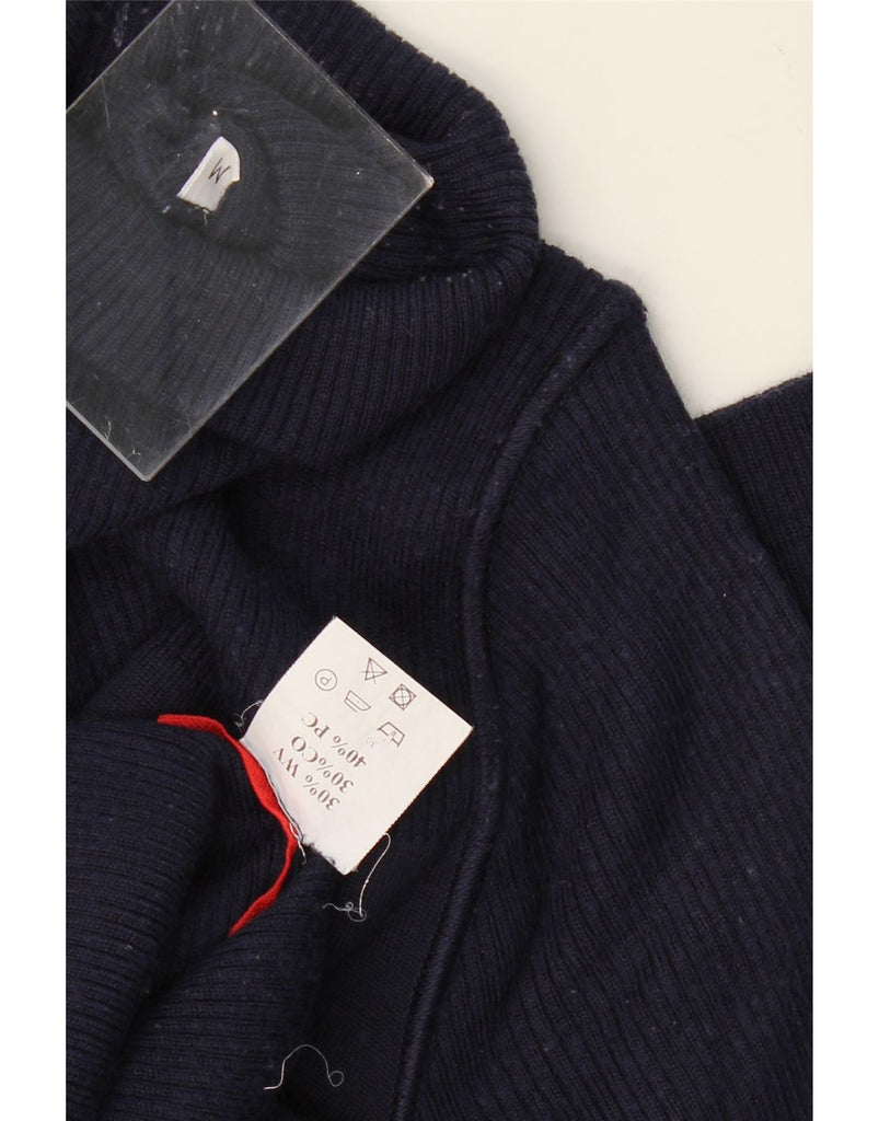 BIKKEMBERGS Mens Graphic Roll Neck Jumper Sweater Medium Navy Blue Wool Vintage Bikkembergs and Second-Hand Bikkembergs from Messina Hembry 