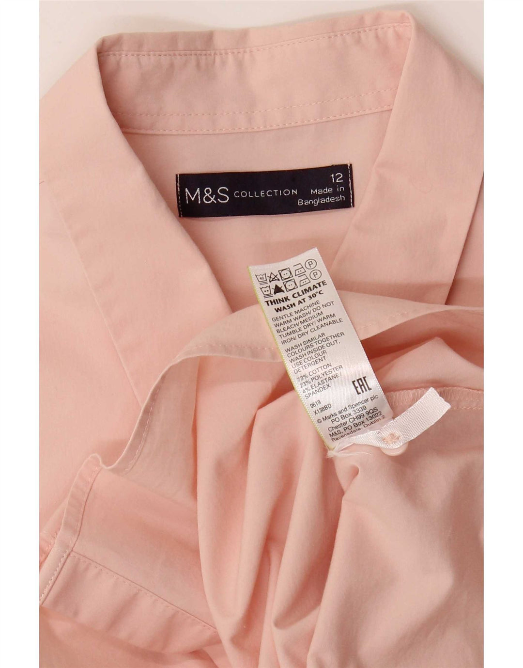 Camisa feminina Marks & Spencer Reino Unido 12 algodão rosa médio