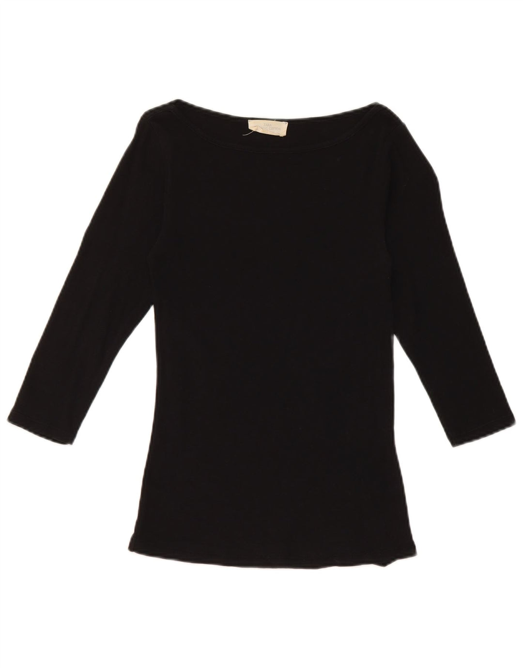 Top feminino Zara manga 3/4 UK 8 pequeno algodão preto