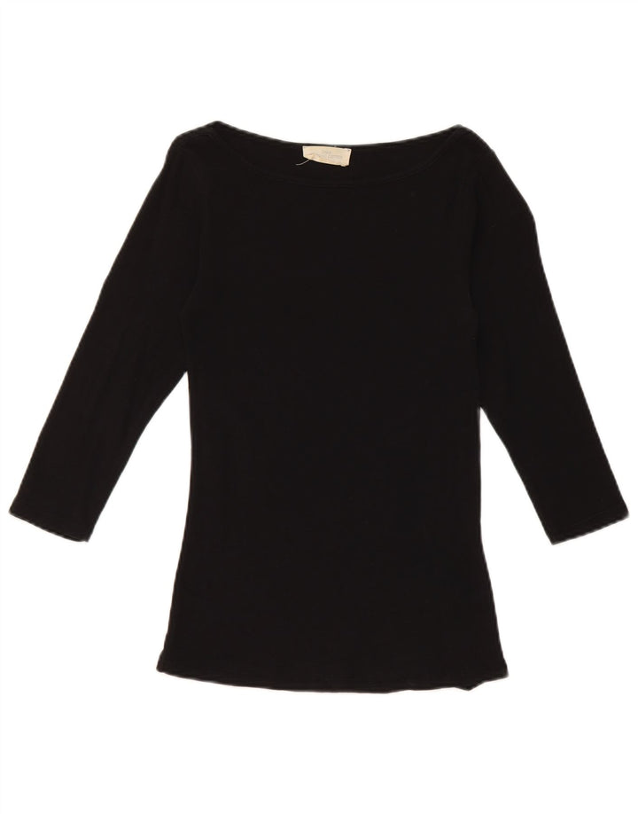 Top feminino Zara manga 3/4 UK 8 pequeno algodão preto