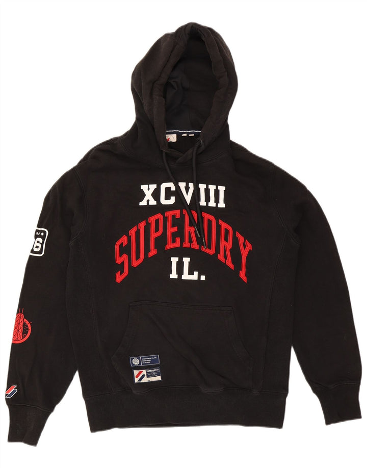 Suéter com capuz gráfico masculino Superdry pequeno preto
