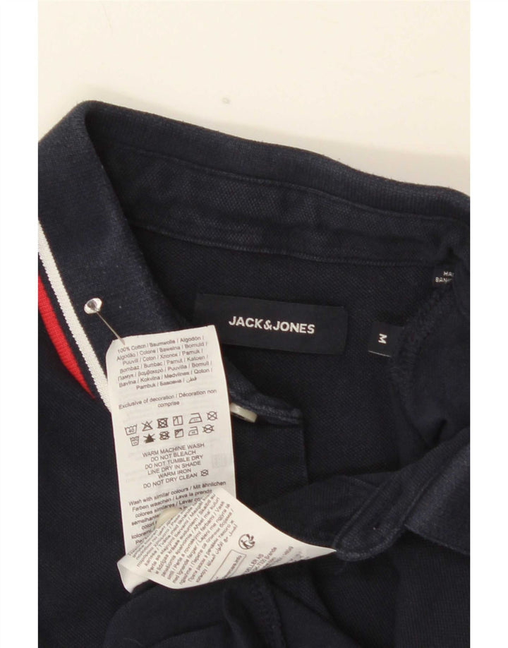 Camisa polo masculina Jack & Jones média listrada de algodão azul marinho