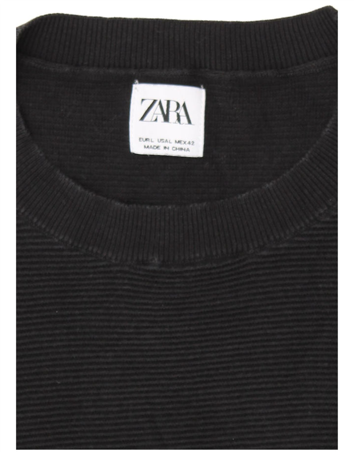 Zara Suéter masculino com gola redonda grande preto