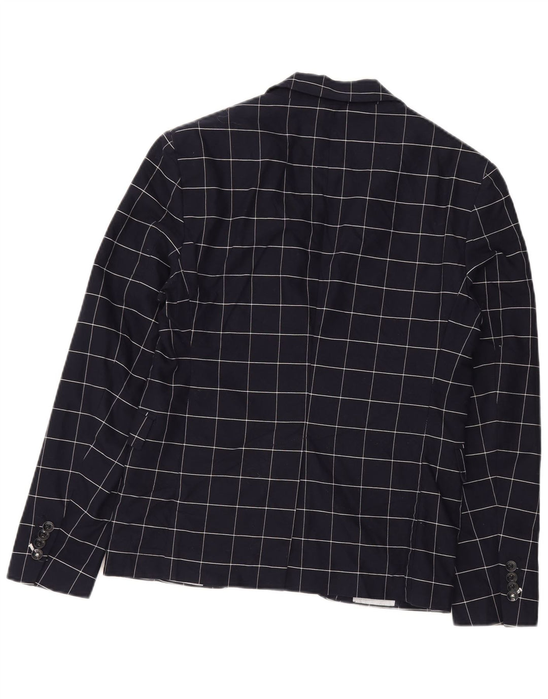 Jaqueta blazer masculina Zara com 2 botões EU 46 pequeno algodão xadrez azul marinho