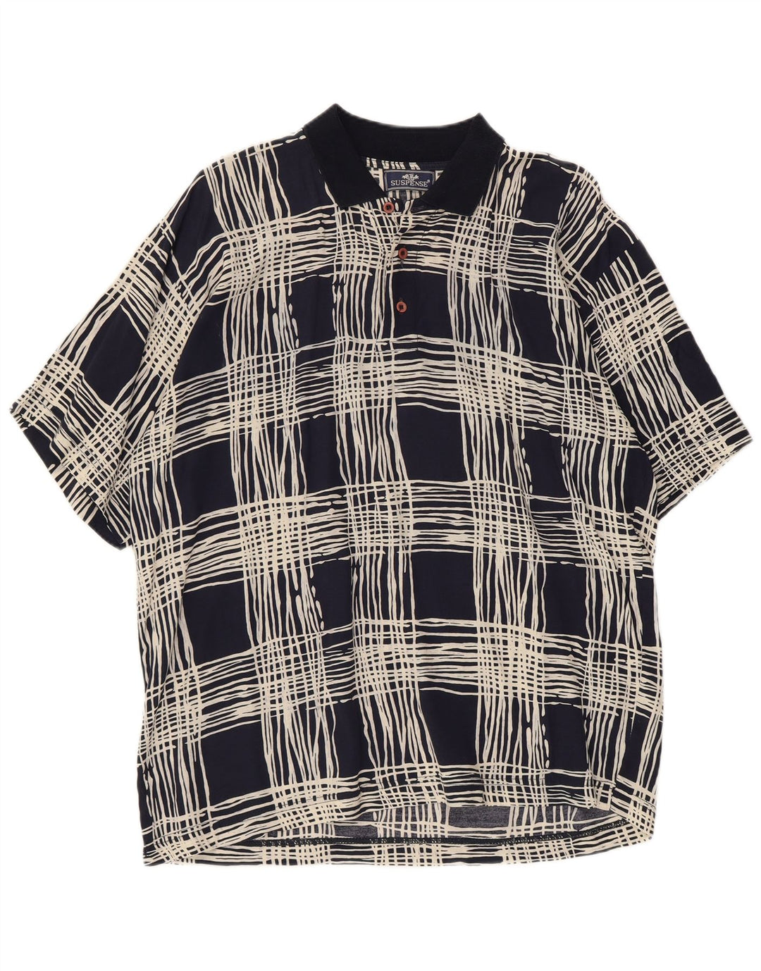 Pulôver masculino de manga curta Suspense grande viscose xadrez azul marinho