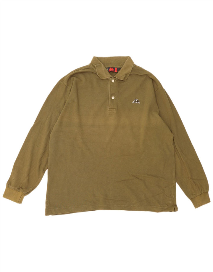 Camisa polo masculina Kappa de manga comprida de algodão cáqui médio