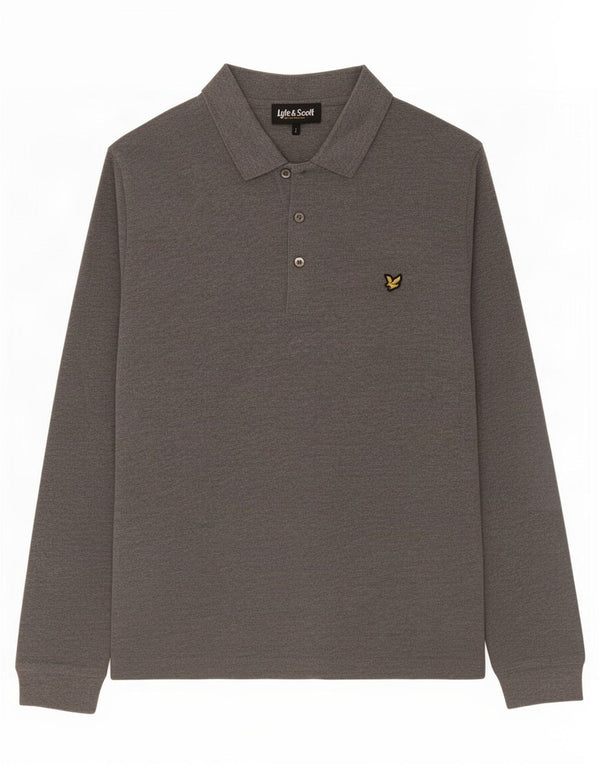 Lyle & Scott Camisa polo masculina de manga comprida grande algodão cinza
