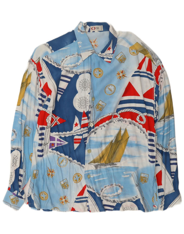 Camisa gráfica masculina vintage grande azul
