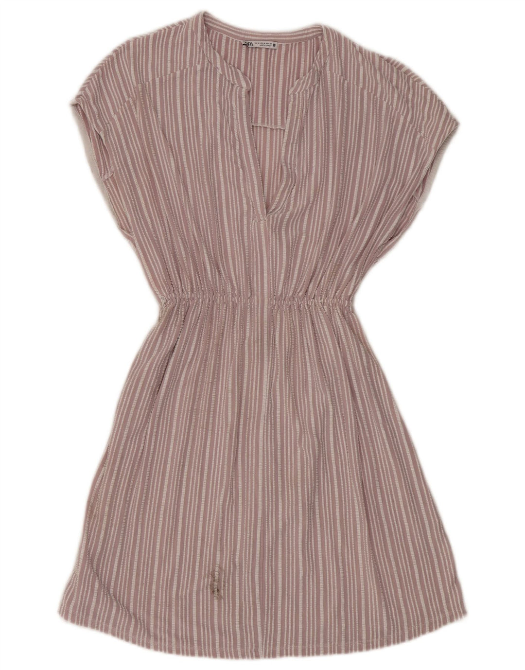 Vestido feminino Zara A-Line UK 14 viscose listrada rosa médio